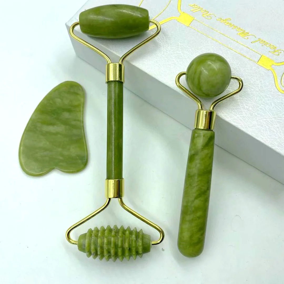 Natural jade roller beauty device
